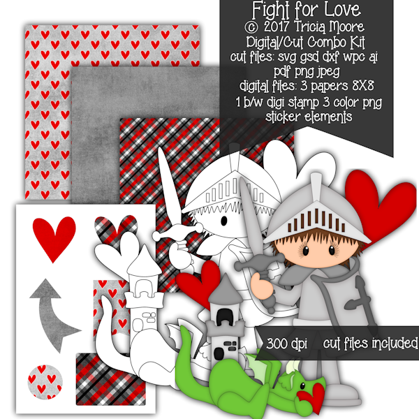 digital stamp digi stamp fight for love valentine's day cut file clipart knight dragon